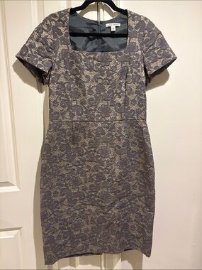 Banana Republic Gray Lace-Overlay Square-Neck Mini Dress